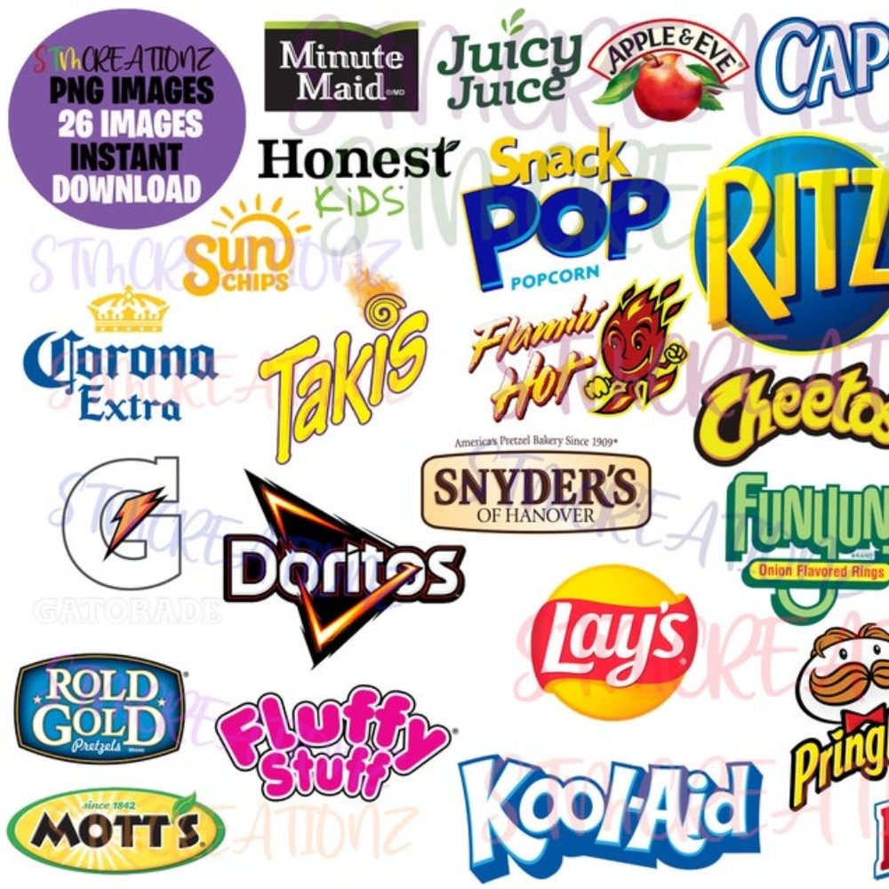 Popular Chip and Juice Brand Logos| 26 PNG images| Digital Download|